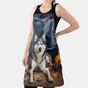 Tablier Sibérie Husky Citrouille Halloween effrayant