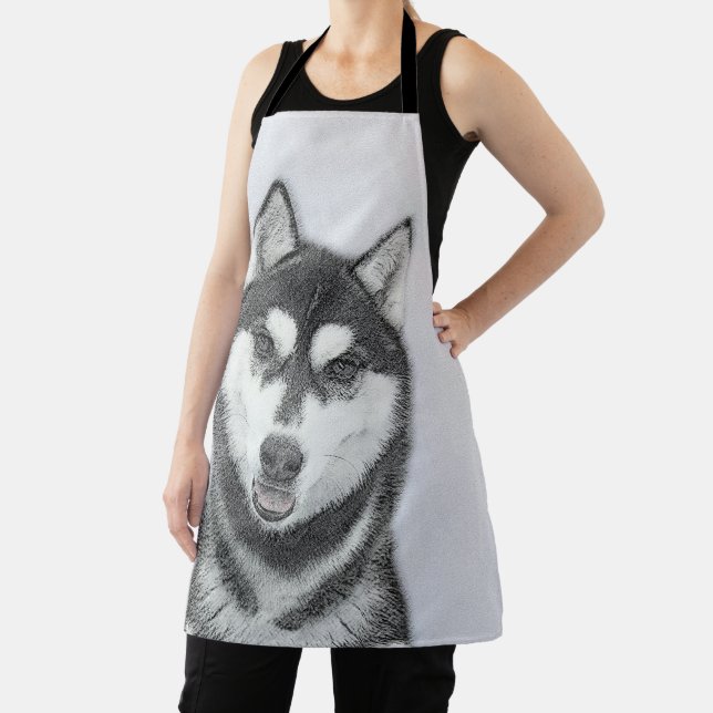 Tablier Sibérie Husky (noir et blanc) Peinture Chien Art (Insitu)