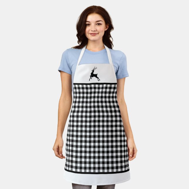 Tablier Silhouette de cerf Plaid noir et blanc Buffalo (Porté)