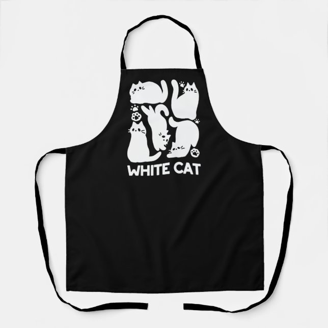 Tablier Silhouettes de chaton blanc - Design Feline mignon (Recto)