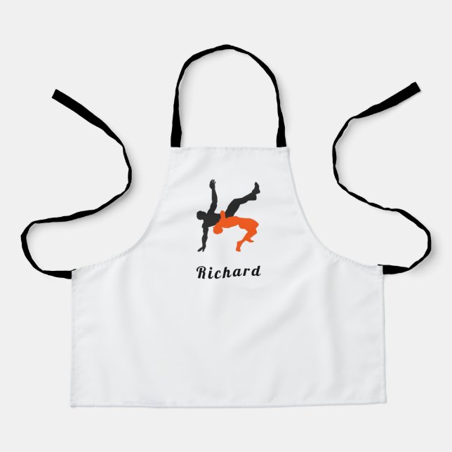 Tablier Silhouettes de lutte de lutteur Sport Nom personna (Recto)