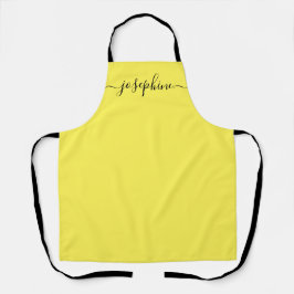 Tablier Simple Jaune noir Chic Élégant Nom Script Apron