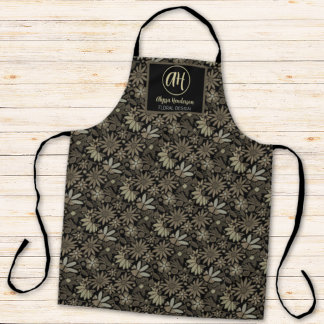 Tablier Simple logo noir et chamois à motif floral fleuris