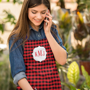 Tablier Simple Monogramme Rouge Noir Vérifié Buffalo