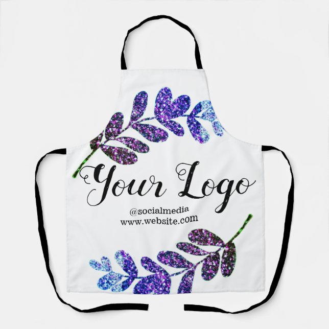 Tablier simple personnalisé bleu violet noir feuilles ajou (Recto)