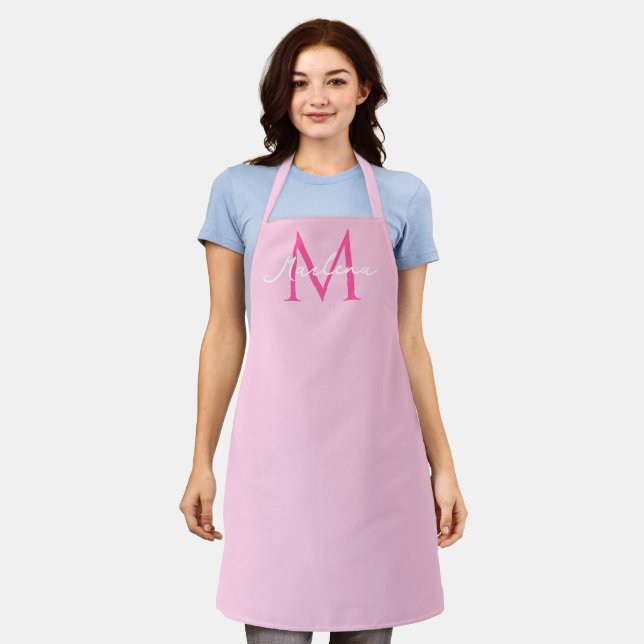 Tablier Simple rose initial moderne Monogramme entreprise (Porté)