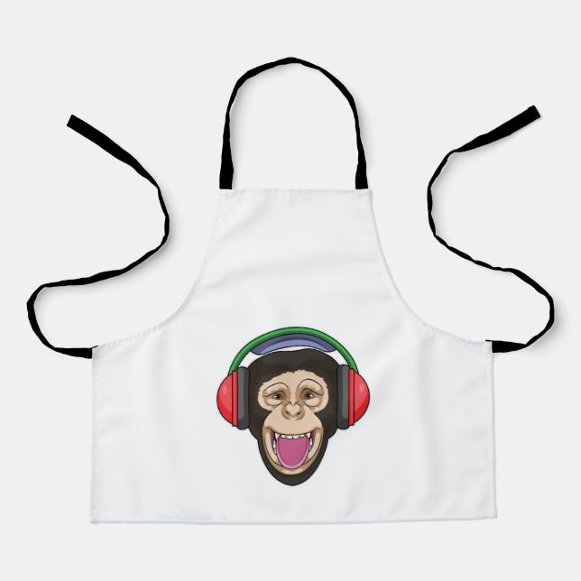 Tablier Singe dans la musique avec casque (Recto)