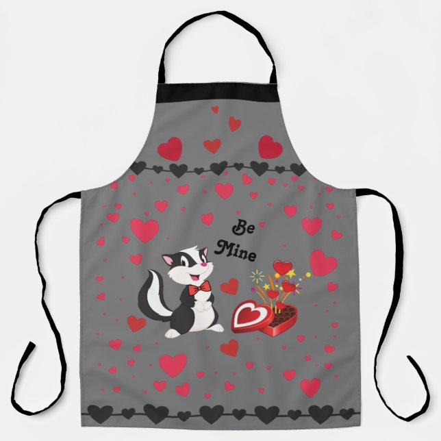 Tablier Skunk Valentine Day Cute Hearts Candy Grey Be Mine (Recto)