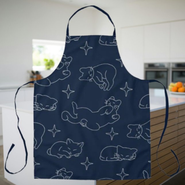 Tablier Sleepy Cat Apron – Whimsical Cat Pattern (Créateur téléchargé)