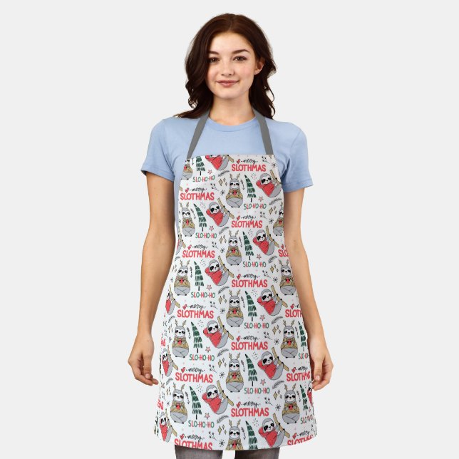 Tablier Slo Ho Ho Joyeux Slothmas Drôle Chef de Noël (Porté)