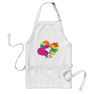 Tablier Snoopy et Woodstock Coeurs arc-en-ciel