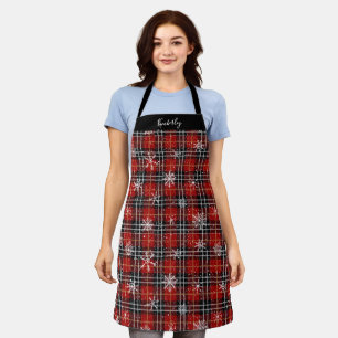 Tablier Snowflakes Rustique Rouge Plaid Personnalisé