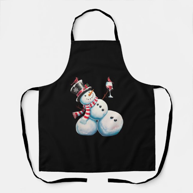 Tablier Snowman Avec Vin Noël Drôle Noël Cadeau de Noël (Recto)