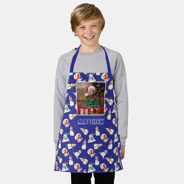Tablier Snowman Noël Motif Marine Blue Boys Photo (Porté)