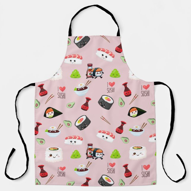 Tablier Soja amoureux mignon rose clair Kawaii Sushi (Recto)