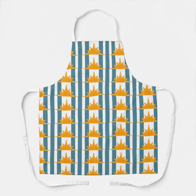 Tablier Soleil orange jaune sur bandes Turquoises (Recto)
