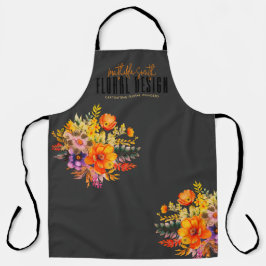 Tablier Sophisticated Floral Design Black Orange Flowers 