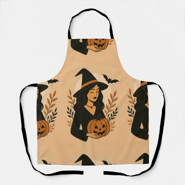 Tablier Sorcière d'automne avec Citrouille | Halloween vin (Recto)