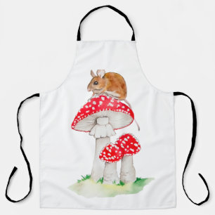 Tablier Souris mignonne à la mouche aquarelle agarique
