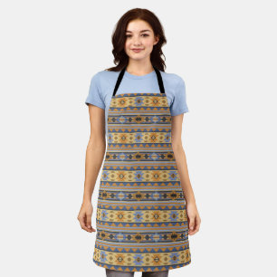 Tablier Southwest Design Gold Blue Grey Tribal Motif