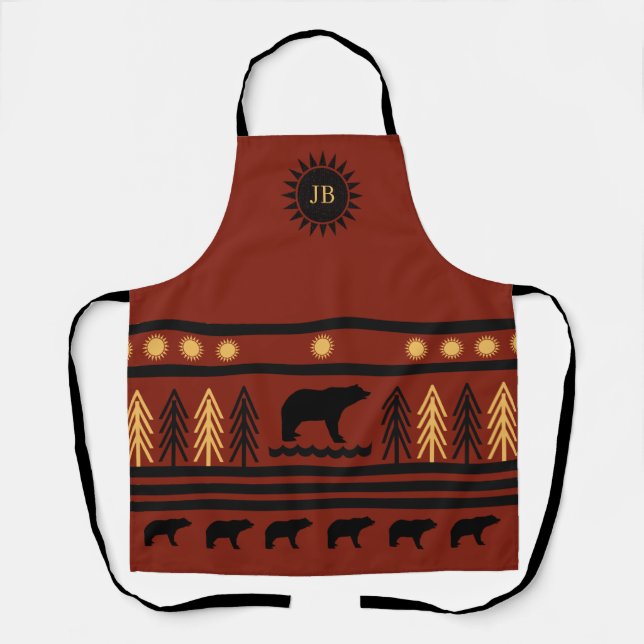 Tablier Southwestern Deep Redwood Navajo Black Bear Apron (Recto)