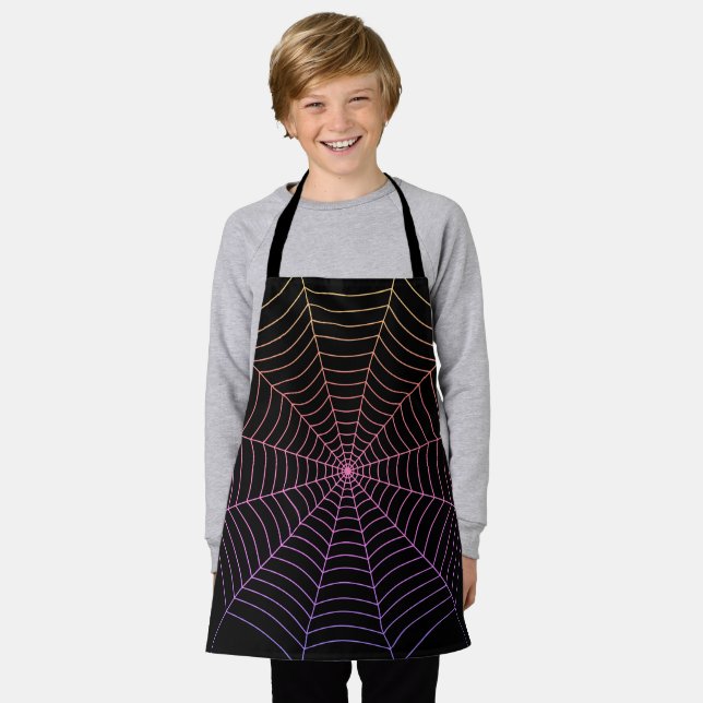 Tablier Spider web noir violet orange motif Halloween (Porté)