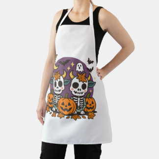 Tablier Spooky Skeleton Cows All-Over Print Apron, Medium