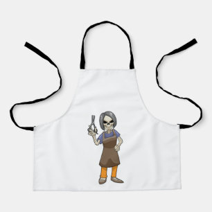 Tablier Squelette comme coiffeur avec ciseaux