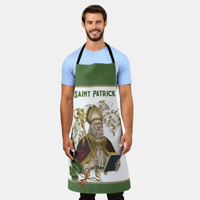 Tablier St. Patrick Irlandais Shamrock Vert Gold Catholiqu (Porté)