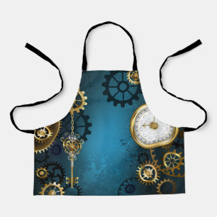 Tablier Steampunk Arrière - plan turquoise avec Gears