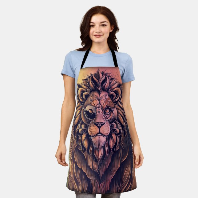 Tablier Steampunk Couleur Gradient Lion Rustique (Porté)