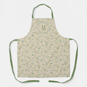 Tablier Style chalet Floral Blanc Faisées Crème Monogramme