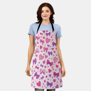 Tablier Style Coquette Rose Violet Nœud & Motif de Cœur