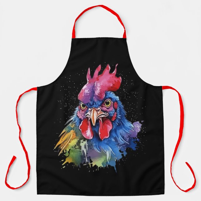 Tablier Style d'aquarelle de poulet du coq du pays (Recto)