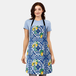 Tablier style italien, mosaïque, bleu, citron,