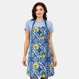 Tablier style italien,mosaïque,bleu,citron,