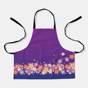 Tablier Style Kimono en fleurs sakura mélangées bleu et vi