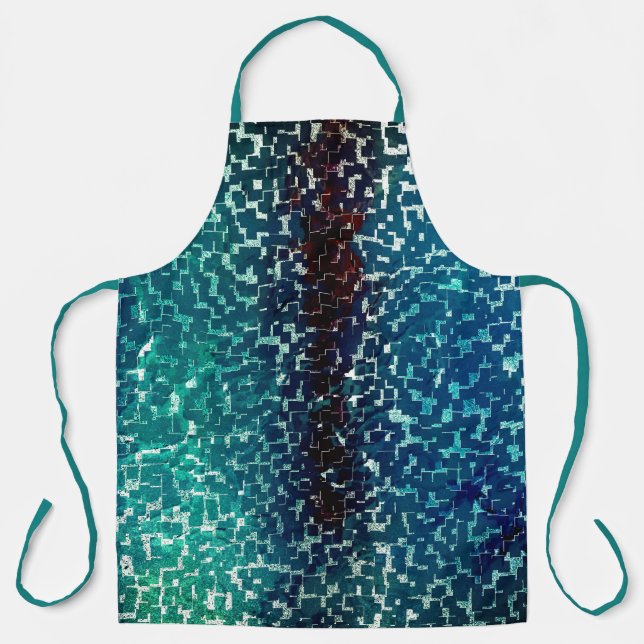 Tablier Style mosaïque bleu néon sur verre martelé brut (Recto)