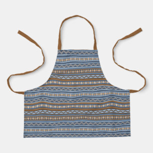 Tablier Style Sud-Ouest Bleu & Tan Design géométrique Peti
