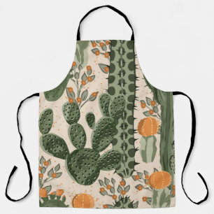 Tablier Succulents verts, fleurs oranges, papier peint de 