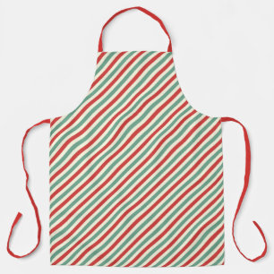 Tablier Sucre de canne de Noël rétro rayures rouge vert