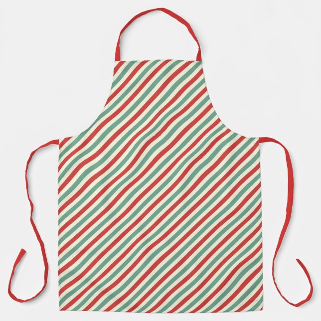 Tablier Sucre de canne de Noël rétro rayures rouge vert (Recto)