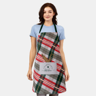 Tablier sucre de canne Plaid Fake Pocket & Wooden Spoon Wh
