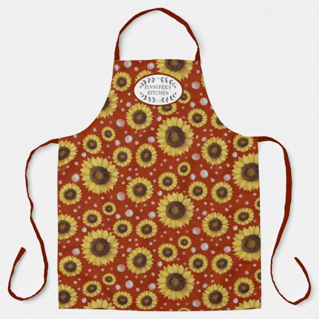 Tablier Sunflowers Red Rustic Farm House Nom de la cuisine (Recto)
