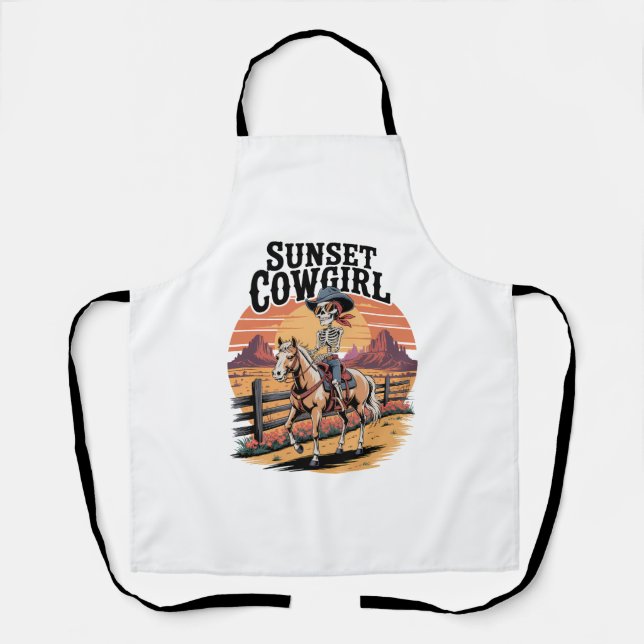 Tablier Sunset Cowgirl Skeleton équitation Cheval (Recto)