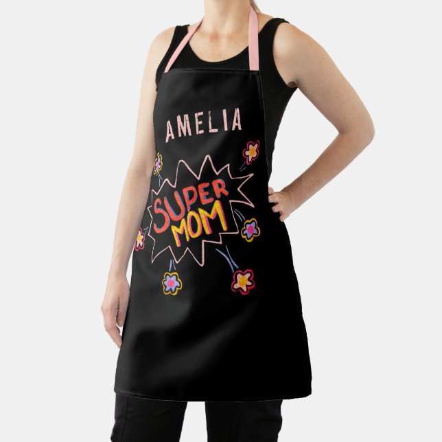 Tablier Super Maman Comic Bubble Fleur Mère`Jour Apron (Insitu)