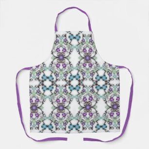 Tablier Superbe motif de dentelle de fleurs bleu violet