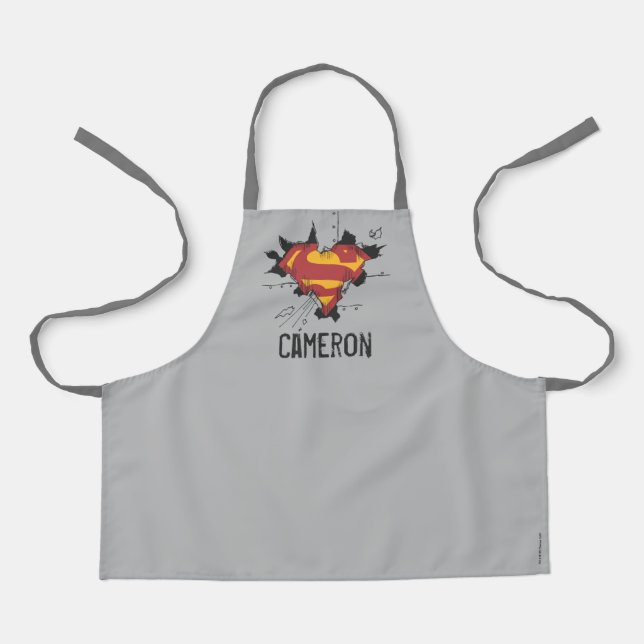 Tablier Superman S-Shield | Logo en métal cassé | Nom (Recto)