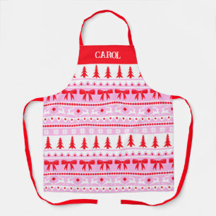 Tablier Sweat moche de Noël avec nom rose et rouge