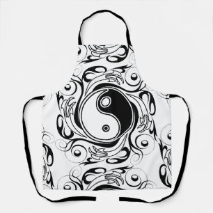 Tablier Symbole Yin & Yang noir et blanc de style tatouage